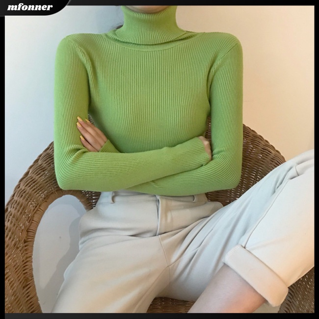 Áo Sweater Cổ Lọ Tay Dài Dáng Ôm Màu Trơn Thời Trang Cho Nữ