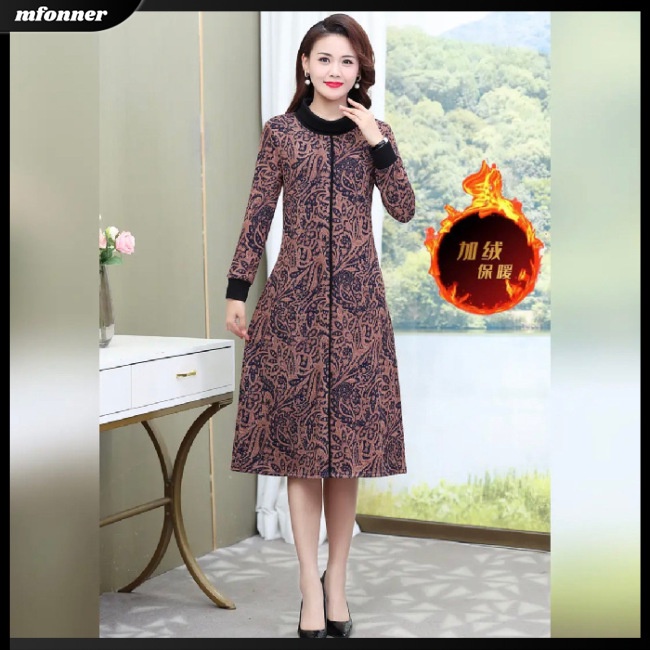 Đầm Dài Tay Cổ Lọ Size Lớn In Họa Tiết Retro Thời Trang Dành Cho Nữ