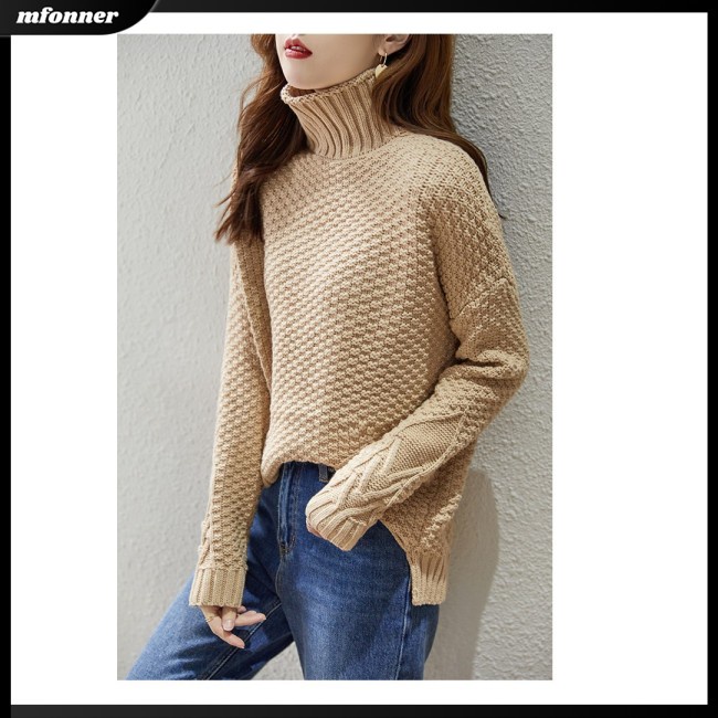 Áo Sweater Dệt Kim Cổ Lọ Tay Dài Màu Trơn Thiết Kế Đơn Giản Thanh Lịch Thời Trang Cho Nữ
