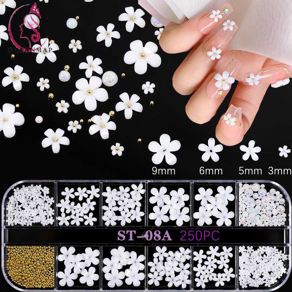 [Hàng mới về] Phụ kiện trang trí móng tay nghệ thuật hình hoa năm cánh 3D xinh xắn