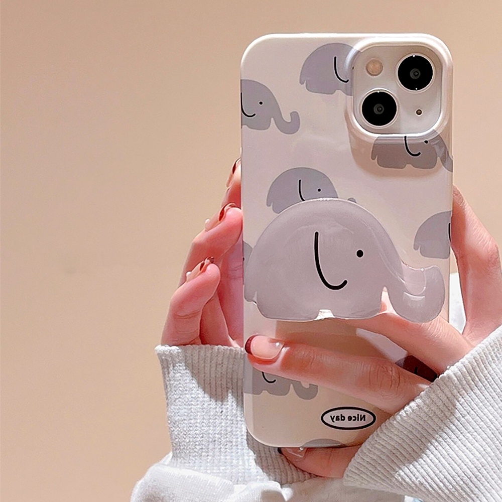 Ốp Điện Thoại TPU Mềm Chống Trầy Xước / Bụi Bẩn Có Giá Đỡ Hình Chú Voi Xám Dễ Thương Cho IPhone 11 12 13 14 Pro Max