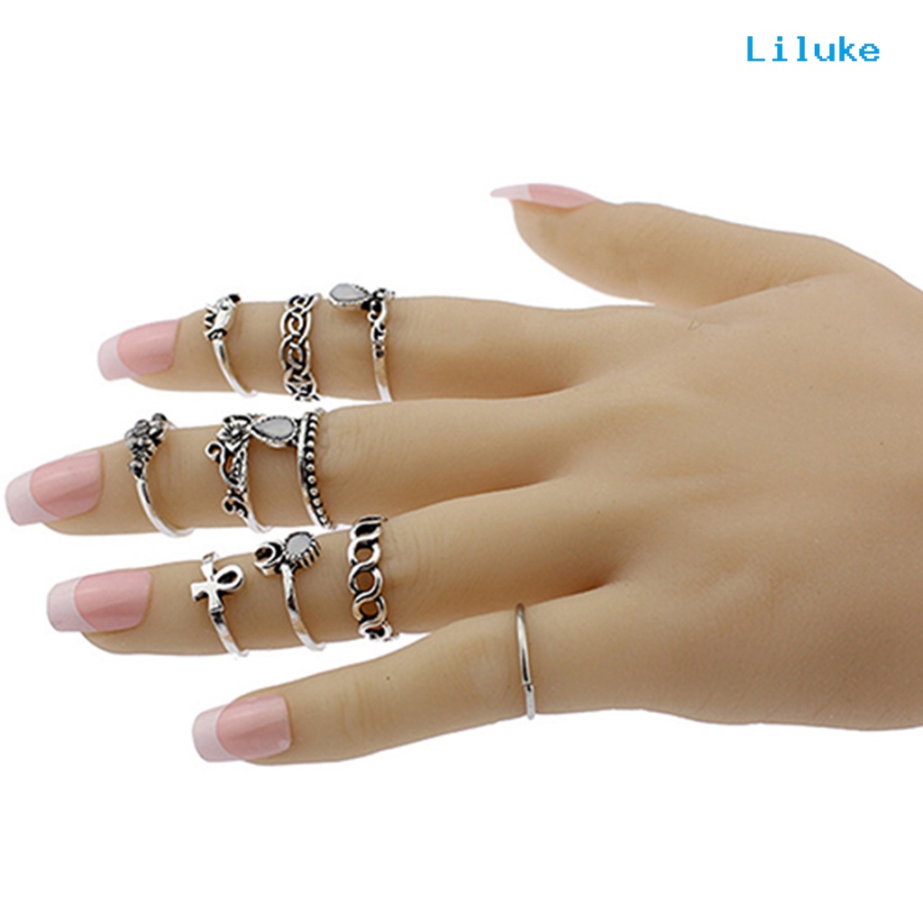 Bộ 10 Nhẫn Đeo Đốt Ngón Tay Phong Cách Vintage Xinh Xắn