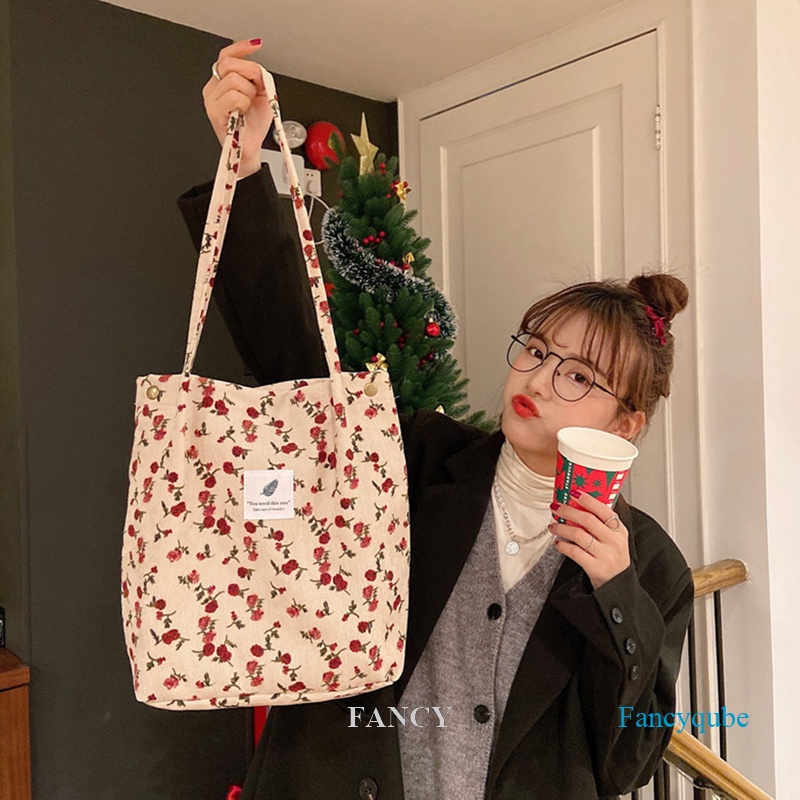 Fancy Túi Mua Sắm Đeo Vai Sức Chứa Lớn Bằng Nhung Có Nút Nhấn Có