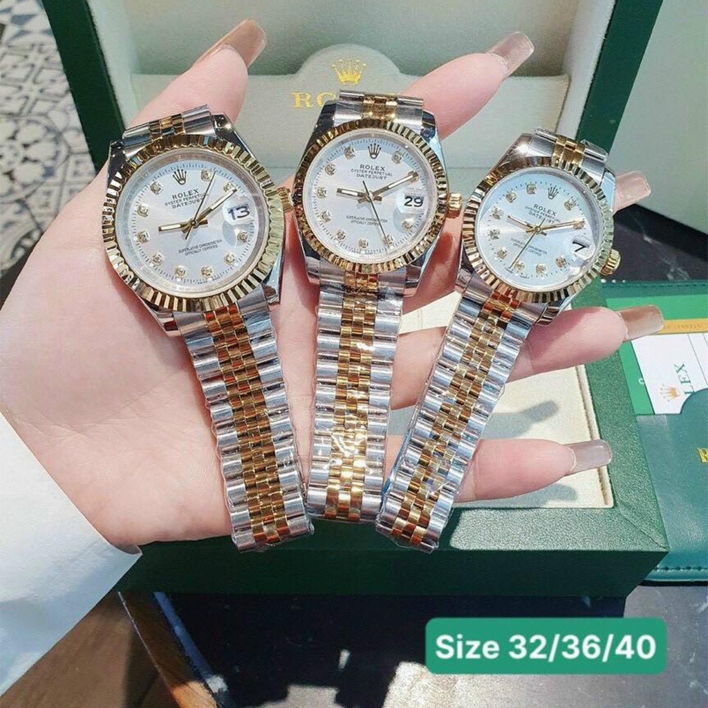 Đồng hồ nam, nữ ROLEX máy nhật, kính shapire size 32/36/40mm, dây thép 904L đúc, mặt viền băm siêu cấp