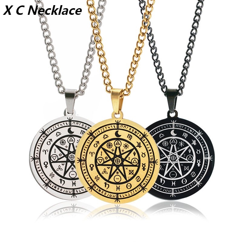 [X C Vòng cổ Vàng & Bạc Hình Bánh Xe Thời Gian Mặt Trăng Phong Cách Hip Hop Punk Cổ Điển Hàng Mới ​Vòng cổ Thép Titan Không Gỉ Thời Trang Cho Nam Nữ