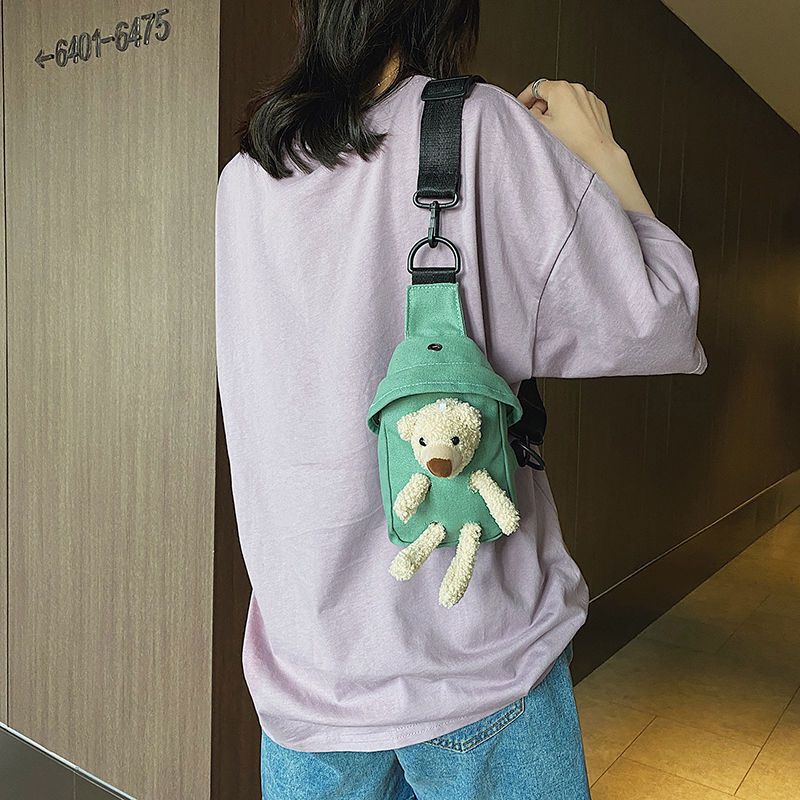 Túi Đeo Chéo Ngực Vải Canvas Thời Trang Phong Cách Hàn Quốc Cho Nữ