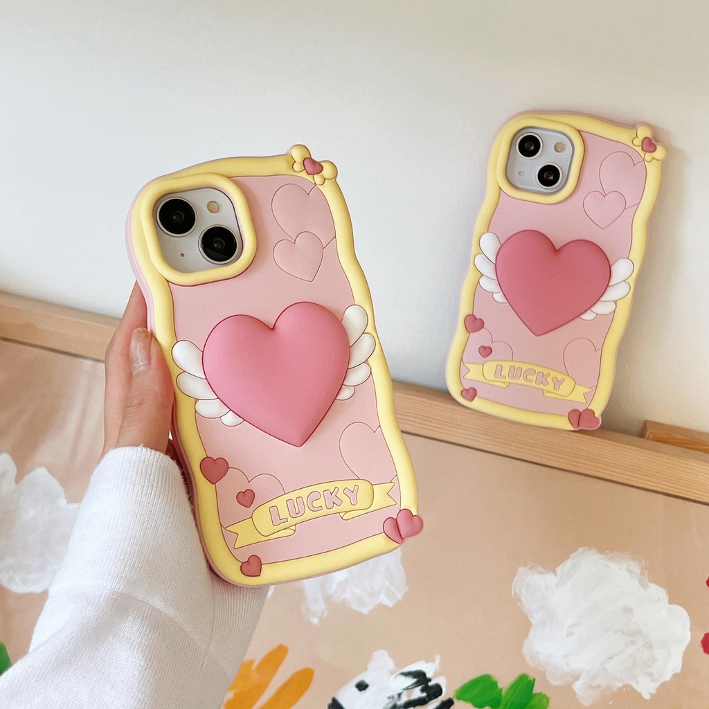 Ốp Điện Thoại Silicon tpu Mềm Hình Trái Tim Hoạt Hình 3D Bảo Vệ Toàn Diện Cho iPhone 14 13 12 11 Pro MAX