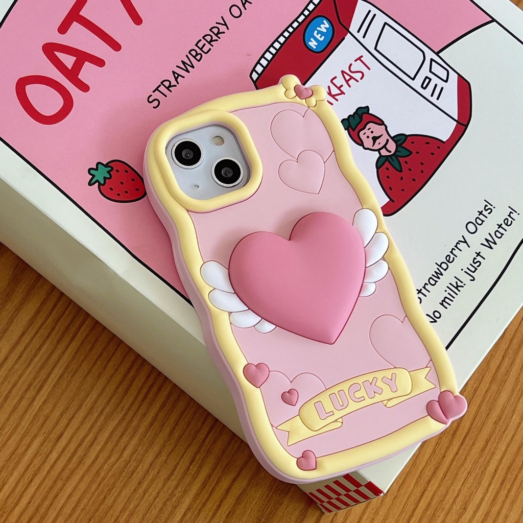 Ốp Điện Thoại Silicon tpu Mềm Hình Trái Tim Hoạt Hình 3D Bảo Vệ Toàn Diện Cho iPhone 14 13 12 11 Pro MAX