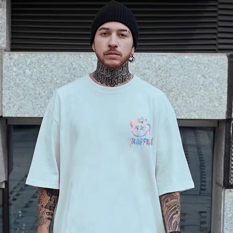 Có size lớn M-8xl Áo thun unisex nam nữ form rộng tay lỡ phông In Họa Tiết Hoạt Hình Chú Gấu Phong Cách Hồng Kông Thời Trang Mùa Hè Chất Lượng Cao Cho Nam