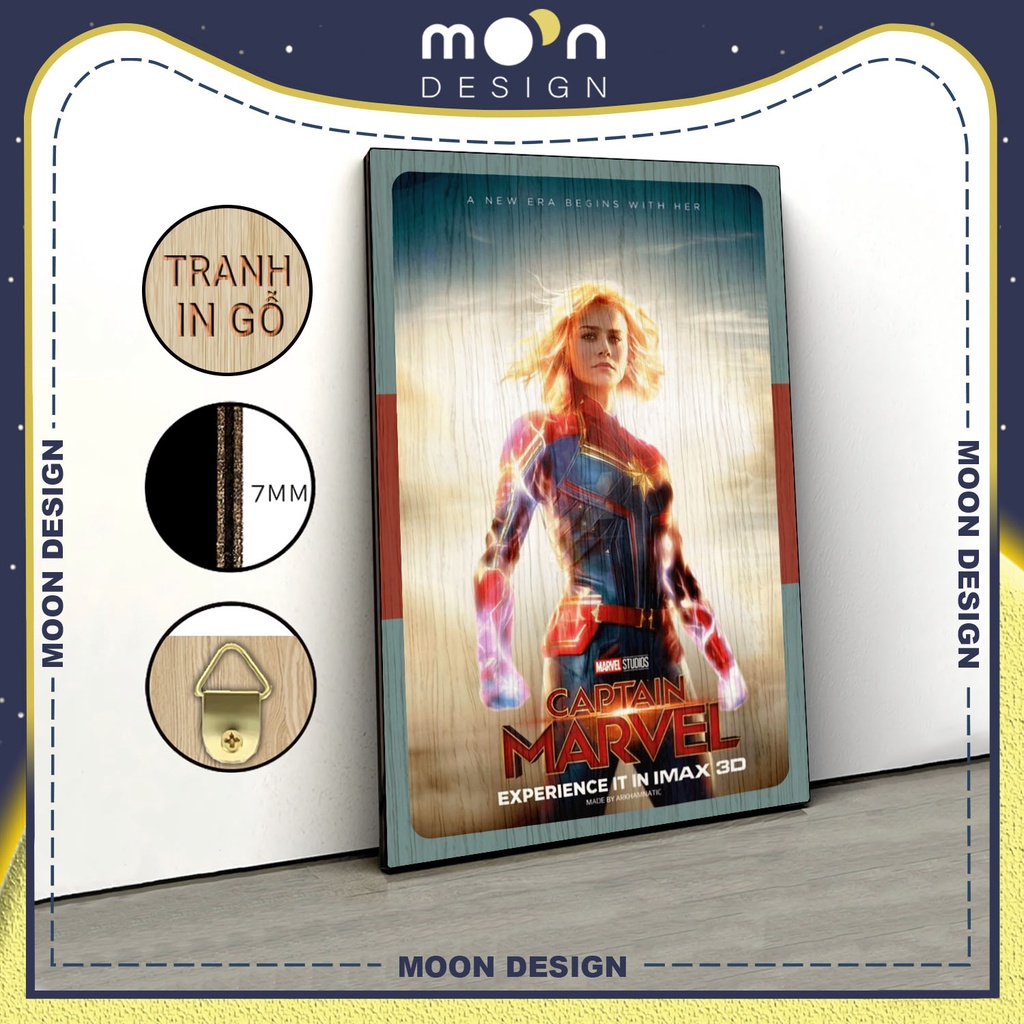 Tranh in gỗ trang trí nội thất Carol Danvers Captain Marvel decor phòng ngủ phòng khách văn phòng