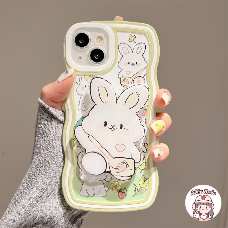 Ốp Điện Thoại TPU Mềm Chống Mồ Hôi In Hình Thỏ Trắng Có Giá Đỡ Cho Iphone 14 Pro Max 11 12 11 Pro Max X XS