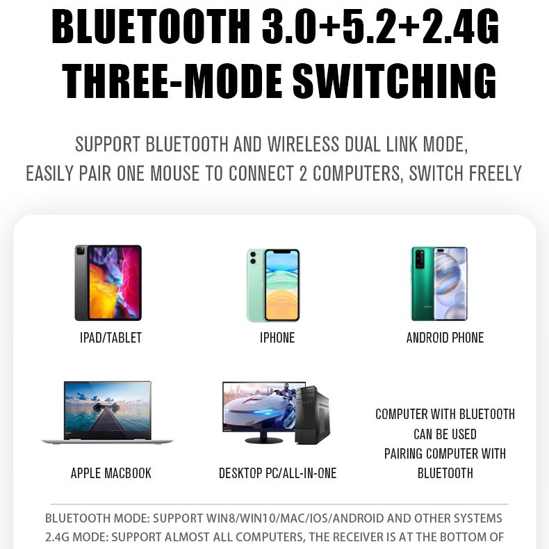 Chuột Không Dây bluetooth 2.4g Cho Điện Thoại / Máy Tính Bảng