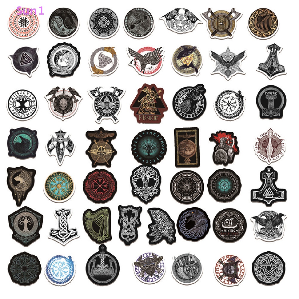 Set 50 Sticker Sun1 &gt; Phong Cách Viking Trang Trí Ván Trượt / Guitar / Guitar / Va Li