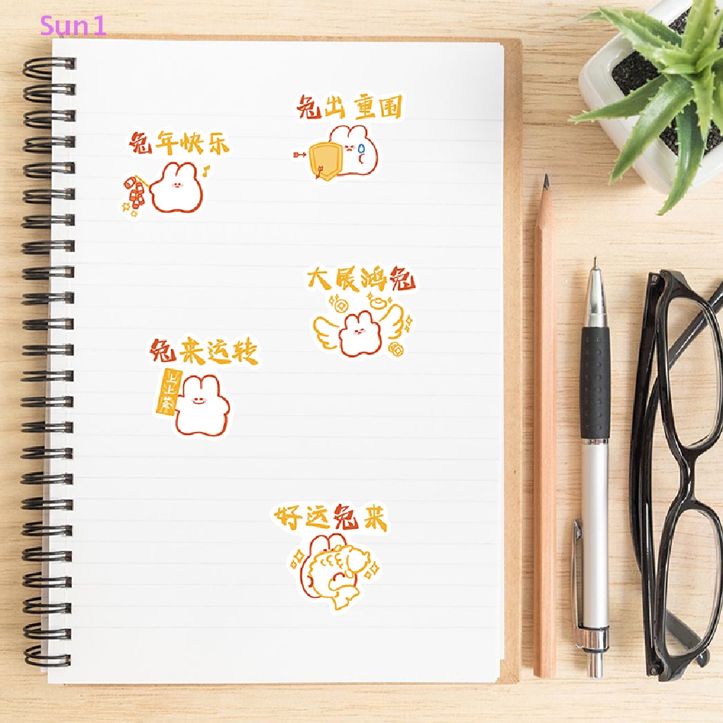 Set 52 Nhãn Dán PVC Hình Thỏ Trang Trí Năm Mới Cho Đàn Ghi Ta / Laptop / Điện Thoại / Sổ Tay DIY