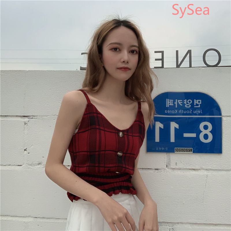 Áo Hai Dây Dệt Kim Cổ Chữ V Xếp Ly Thời Trang Mùa Hè Cho Nữ