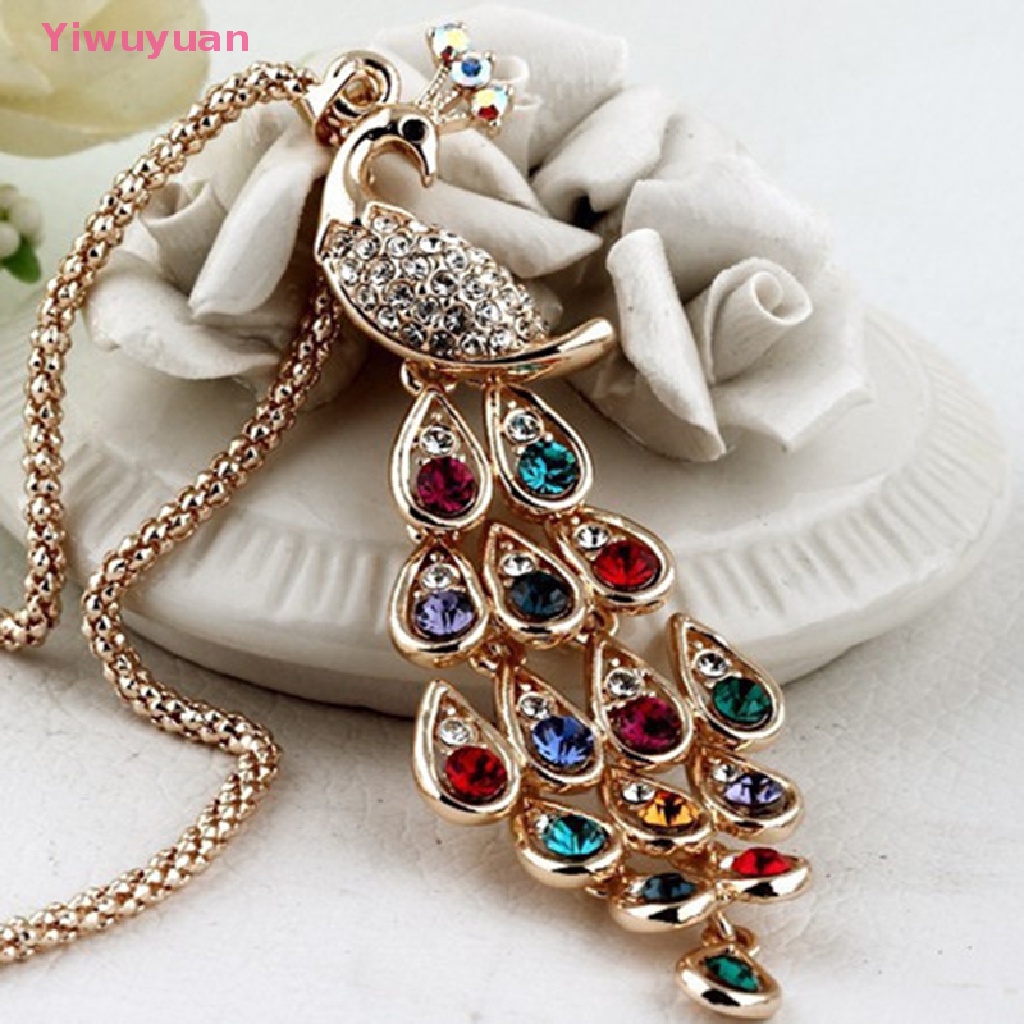 < Yiwuyuan > Dây Chuyền Dáng Dài Mặt Hình Chim Công Pha Lê Nhiều Màu Sắc Thời Trang Mới Dành Cho Nữ