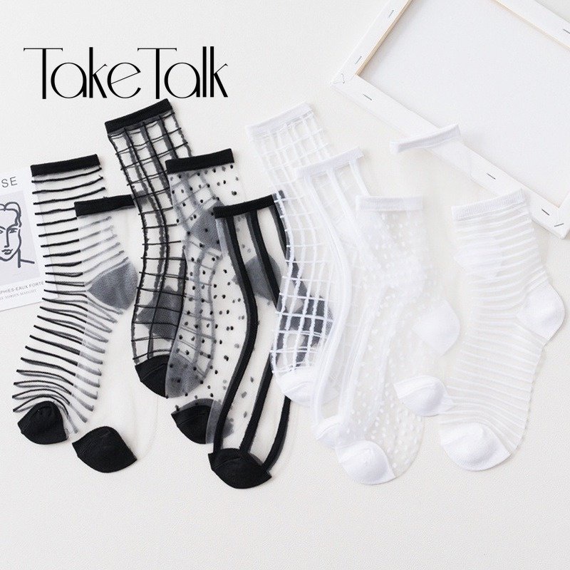 Set 3 đôi vớ TAKETALK ren lụa xuyên thấu co giãn thời trang mùa hè xinh xắn dành cho nữ