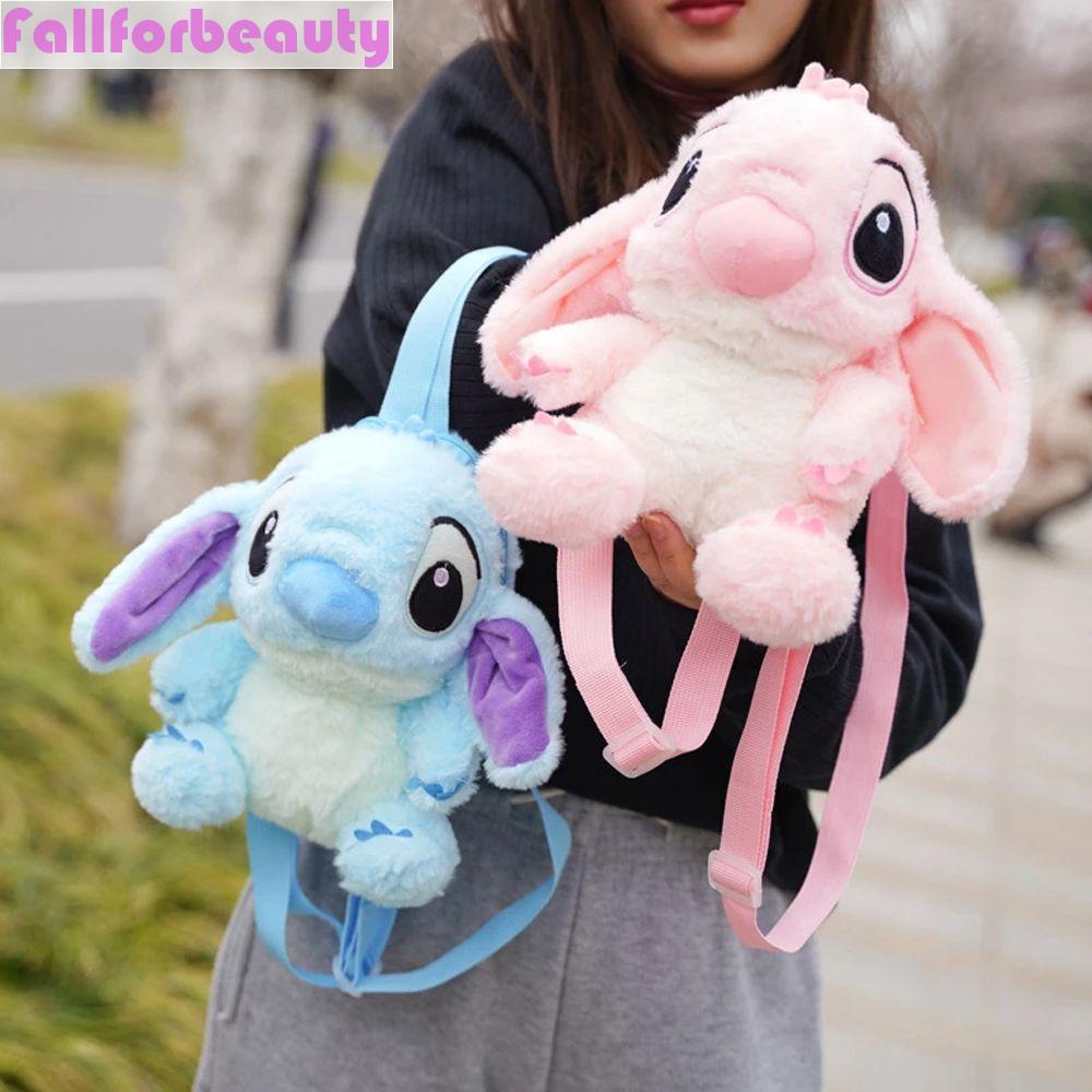 Ba Lô Lông Nhung Mềm Mại Hình Stitch Có Khóa Kéo Dung Tích Lớn Cho Học Sinh