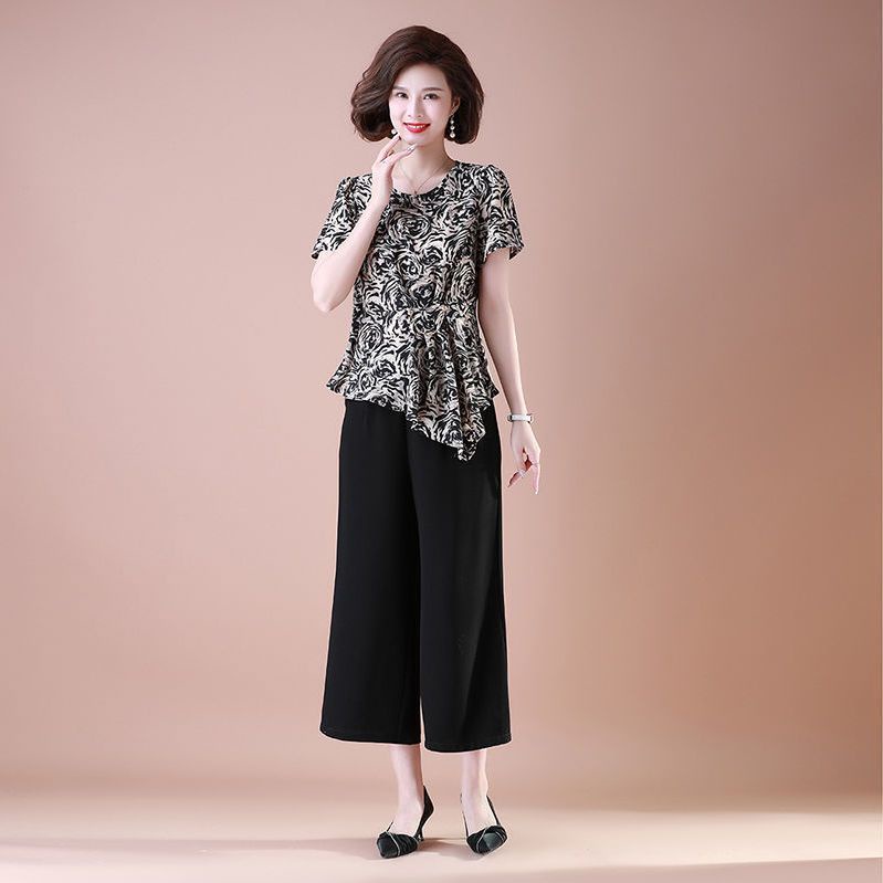 Aiboer Áo Thun Cổ Tròn Thời Trang Mùa Hè Cho Phụ Nữ Trung Niên