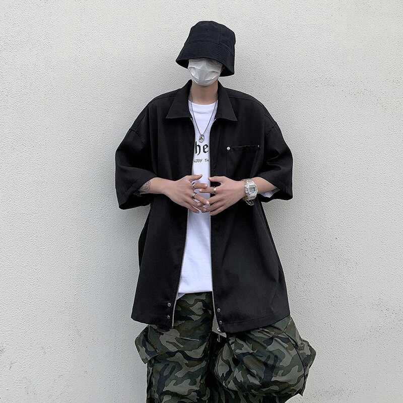 Áo Sơ Mi Tay Ngắn Dáng Rộng Phong Cách Retro Nhật Bản Thời Trang Mùa Hè Cho Nam