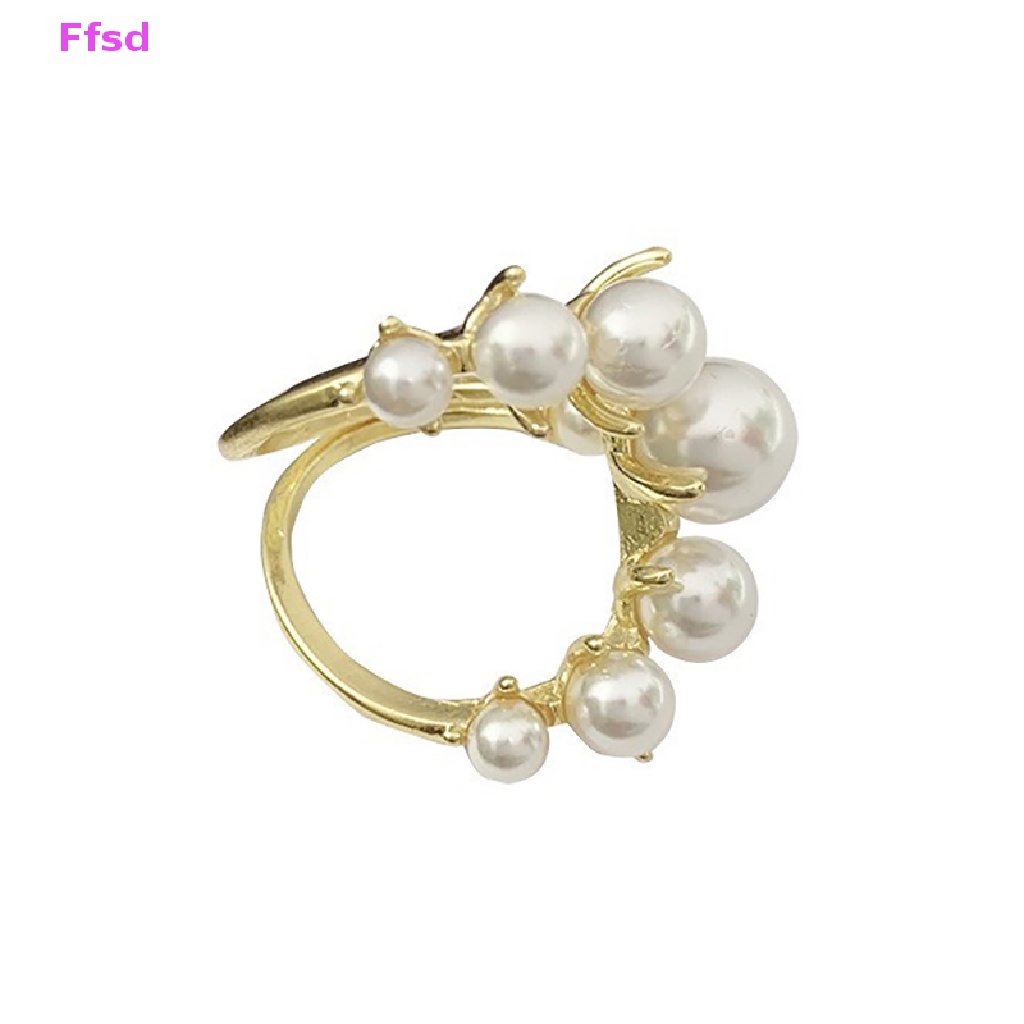 {Ffsd} Nhẫn Hở Đính Ngọc Trai Lớn Hình Học Cá Tính Có Thể Điều Chỉnh Làm Quà Tặng Bán Chạy Cho Nữ