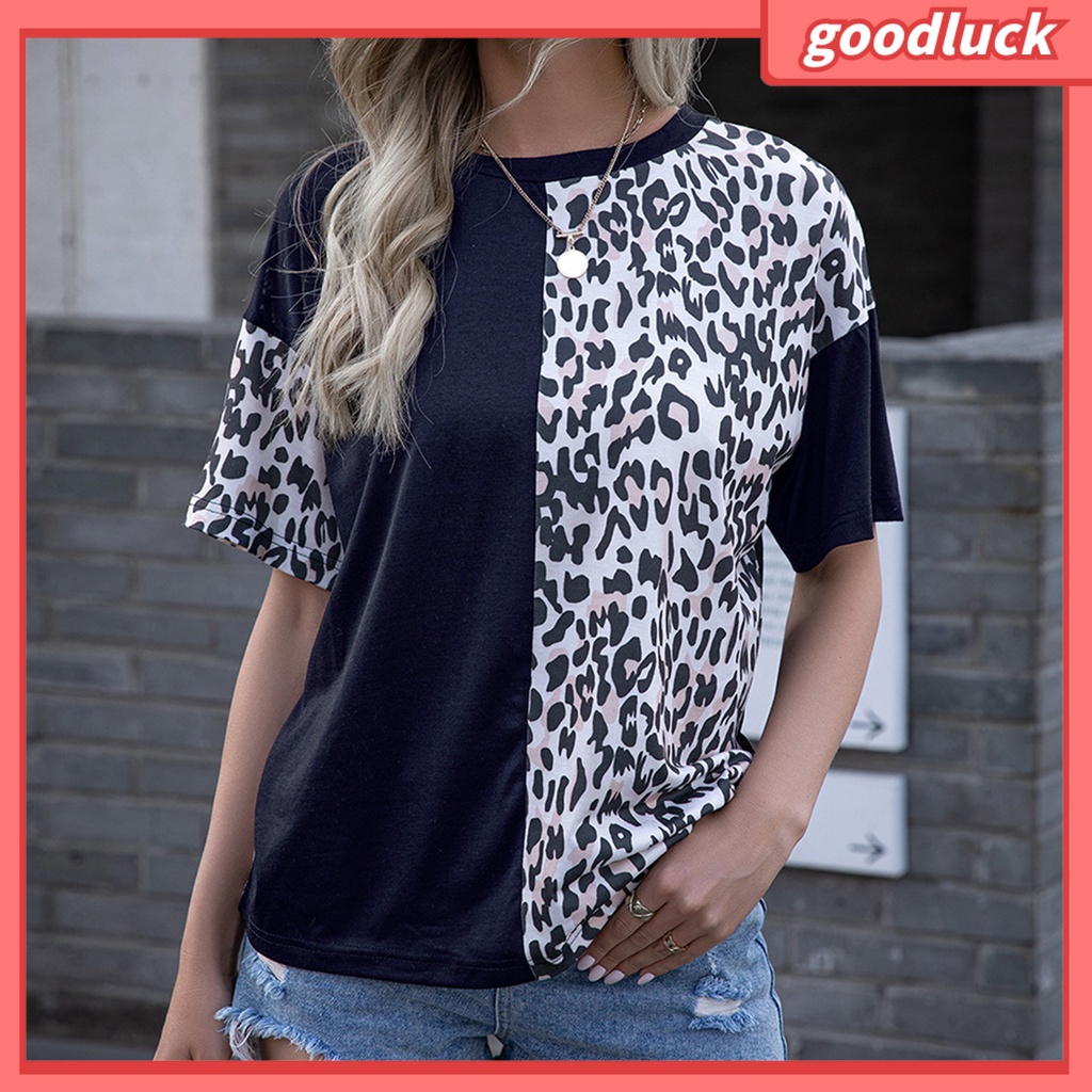 Áo Thun Tay Ngắn Cổ Tròn Họa Tiết Da Báo Thời Trang Mùa Hè Dành Cho Nữ