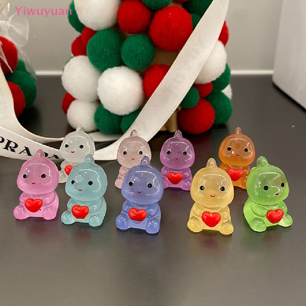 Bộ 2 Khủng Long Hoạt Hình Bằng Nhựa Resin Phát Sáng Dễ Thương Trang Trí Xe Hơi