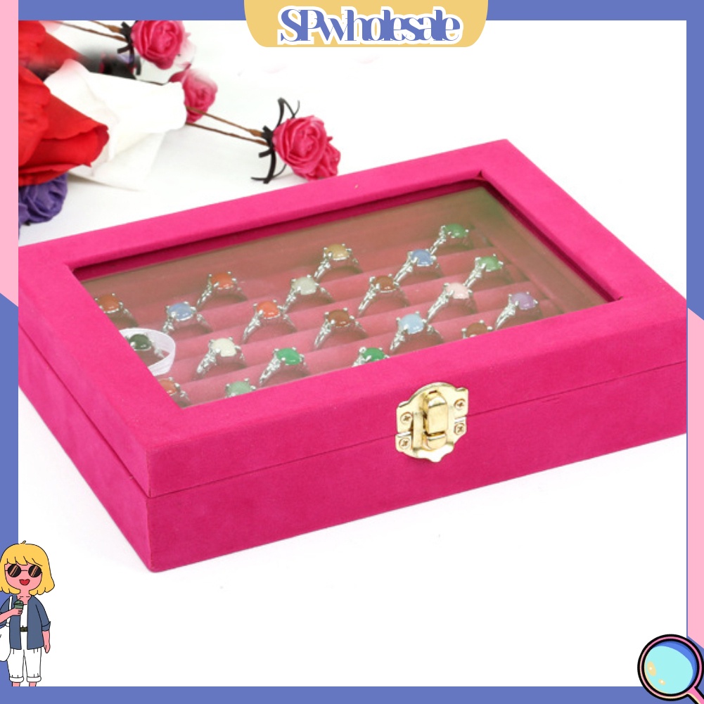 <SPwholesale> Khay Nhung Trưng Bày Trang Sức Khuyên Tai / Nhẫn Có Nắp Kính