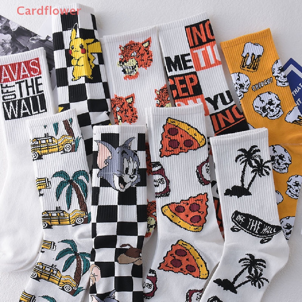 < Cardflower > Vớ Cotton Họa Tiết Hoạt Hình Vui Nhộn Phong Cách Hip Hop Harajuku Thời Trang Mới Cho Nam