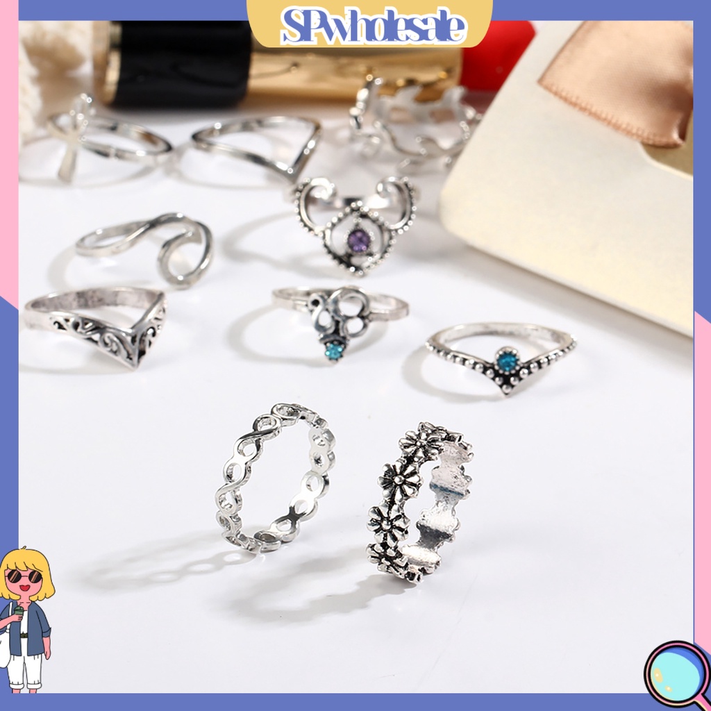 <SPwholesale> Bộ 10 Nhẫn Đeo Đốt Ngón Tay Kiểu Dáng Vintage Cho Nữ