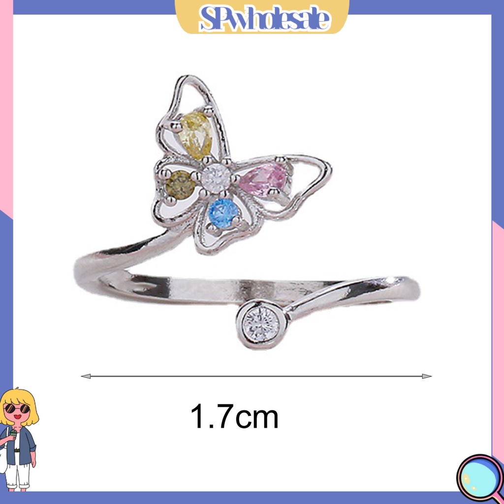 <SPwholesale> Nhẫn Hở Đính Đá Zircon Hình Bướm Nhiều Màu Sắc Ngọt Ngào Thời Trang Cho Nữ