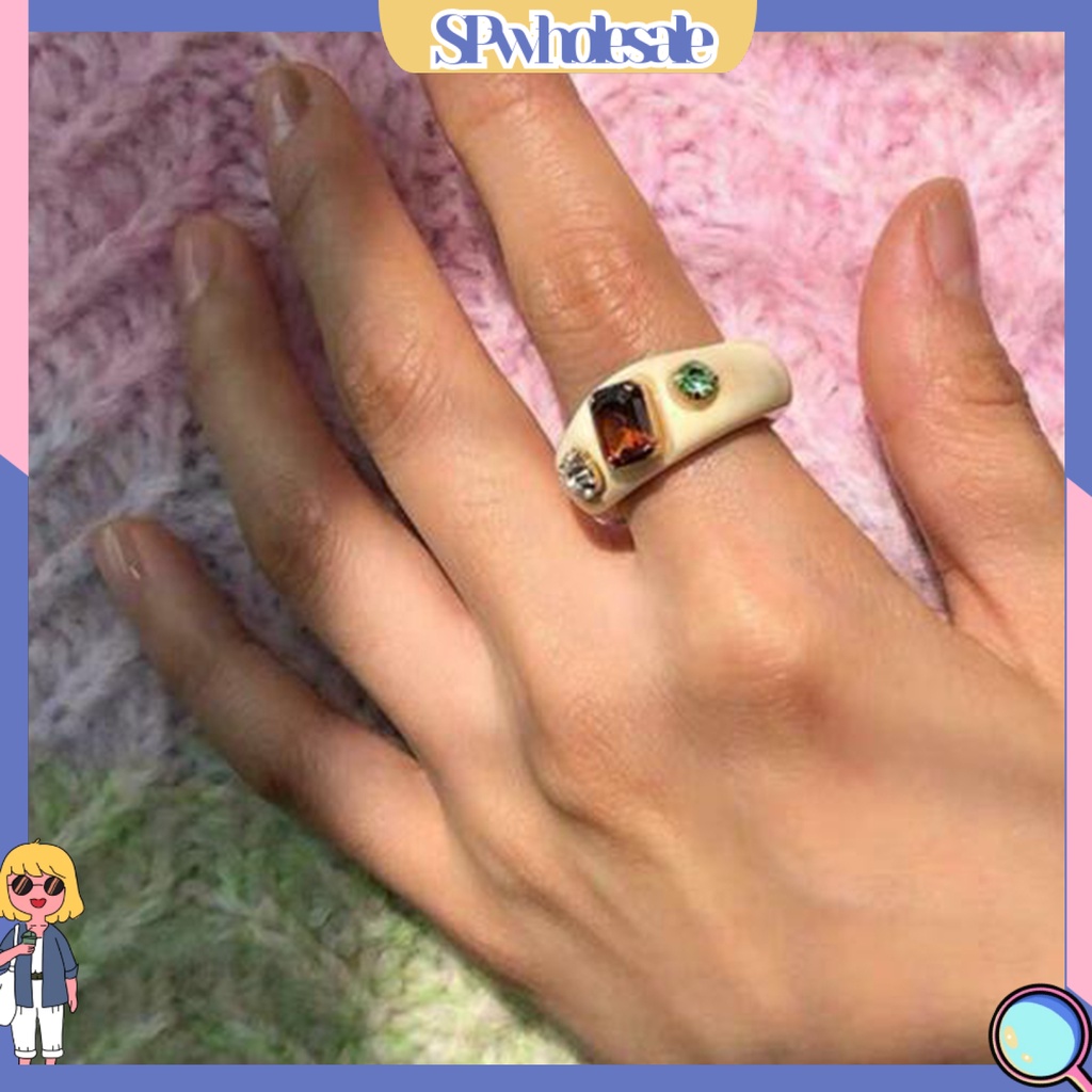 <SPwholesale> Nhẫn Acrylic Đính Đá Thời Trang Dự Tiệc Cho Nữ