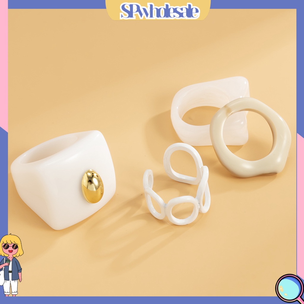 <SPwholesale> Bộ 4 Nhẫn Acrylic Phong Cách Vintage Dành Cho Nữ