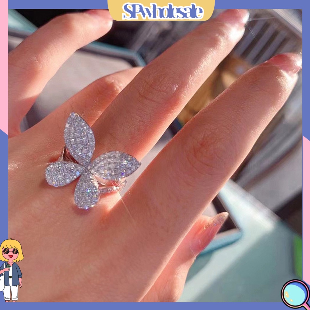<SPwholesale> Nhẫn Hở Hình Bướm Đính Đá Sáng Lấp Lánh Có Thể Điều Chỉnh Được Trang Sức Sang Trọng Cho Nữ