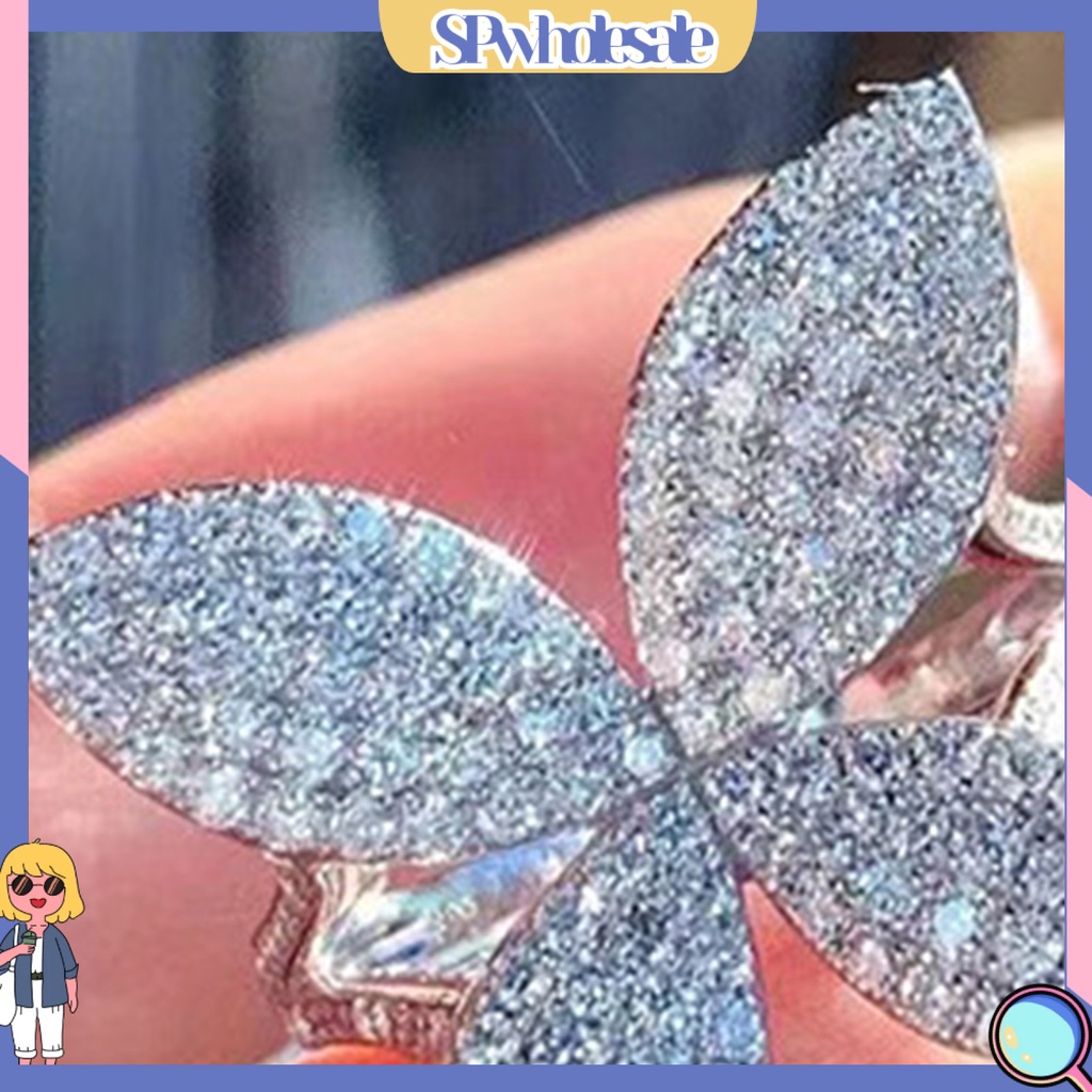 <SPwholesale> Nhẫn Hở Hình Bướm Đính Đá Sáng Lấp Lánh Có Thể Điều Chỉnh Được Trang Sức Sang Trọng Cho Nữ