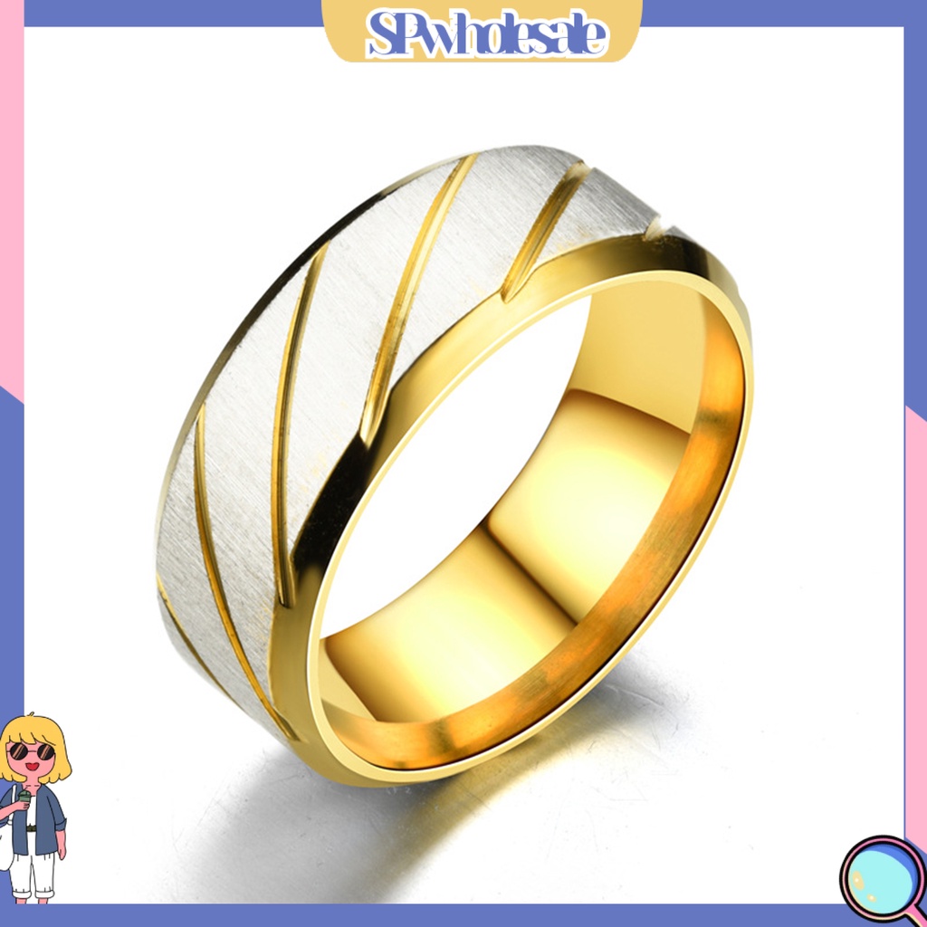 &lt;SPwholesale&gt; Nhẫn Cặp Đôi Bằng Thép Không Gỉ Họa Tiết Hình Học Lấp Lánh Dễ Phối Đồ