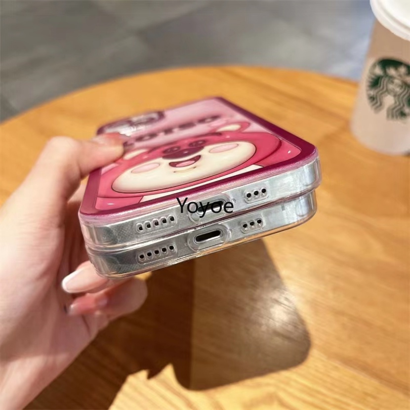 Ốp Điện Thoại Silicon Mềm Trong Suốt Chống Sốc In Hình Gấu Dâu Tây Cho iPhone 14 13 12 11 Pro Max 7 8 Plus X XS XR SE