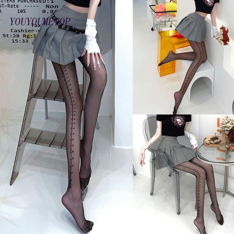 Youyo Quần Tất Lụa Đen Lưng Cao Co Giãn Gợi Cảm In Số Cho Nữ Đi Tiệc Hóa Trang