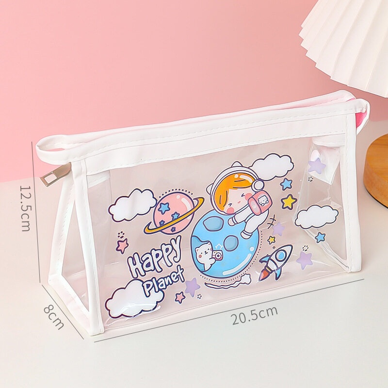 Túi Đựng Bút Bằng PVC Trong Suốt Cỡ Lớn In Hoạt Hình Dễ Thương Cho Học Sinh