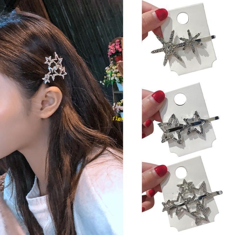 Kẹp Tóc Kim Loại Hình Ngôi Sao / Hình Học Rỗng Đính Đá Pha Lê