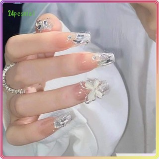 Móng Tay Giả Trong Suốt Màu Cực Quang Độc Đáo Cho Nữ/Móng Tay Giả 3d / Móng Tay Giả Kèm Keo Móng Dài/ nơ kèm keo dán dễ thương xinh xắn