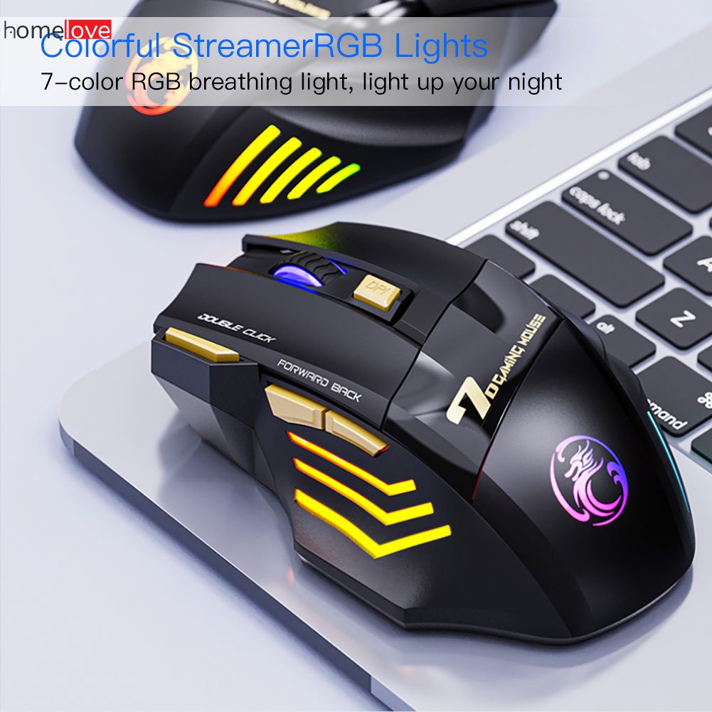 Imic7 Chuột Chơi Game Không Dây Có Đèn Thở Nhiều Màu Có Thể Sạc Lại Không Tiếng Ồn 2.4G Hai Nút Bấm Homelove