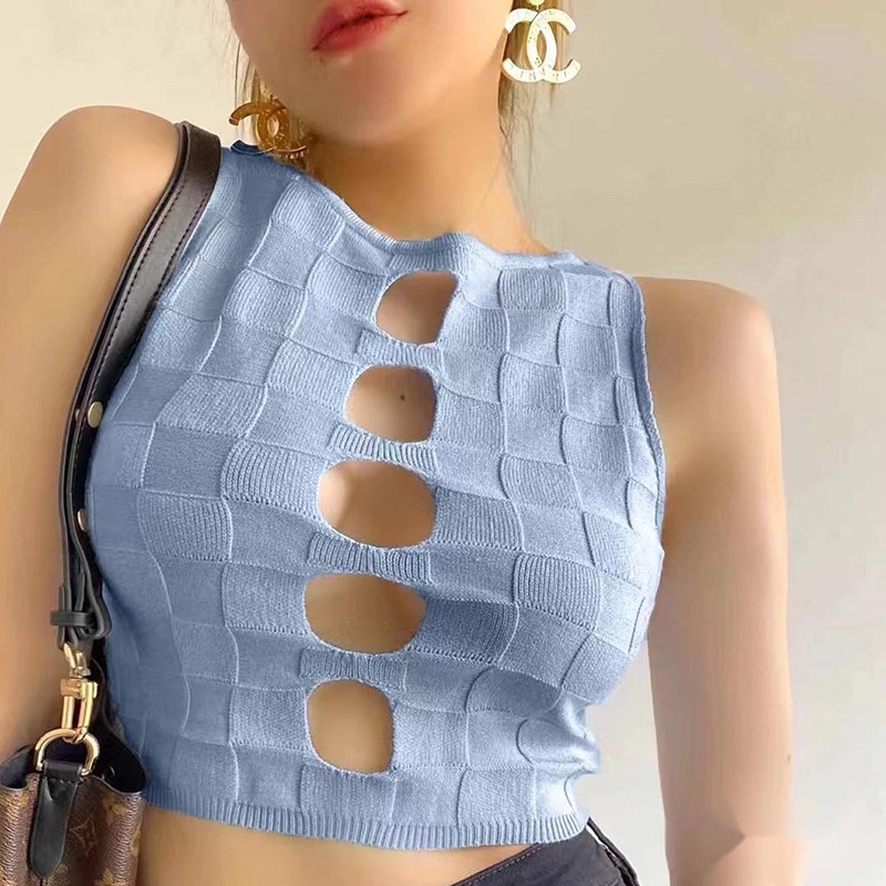 IELGY   Áo Croptop Dệt Kim Hai Dây Dáng Ngắn Thời Trang Quyến Rũ Cho Nữ