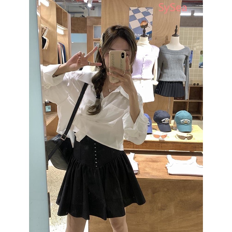 Áo Sơ Mi Dài Tay Cổ Polo Thiết Kế Không Đồng Đều Thời Trang Theo Phong Cách Pháp Cho Nữ