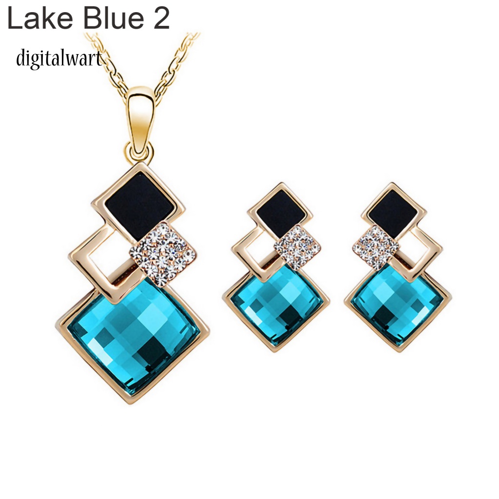 Kỹ Thuật Số| Set 2 Món Vòng cổ + Bông Tai Hình Học Bằng Hợp Kim Đính Pha Lê Lấp Lánh Cho Cô Dâu