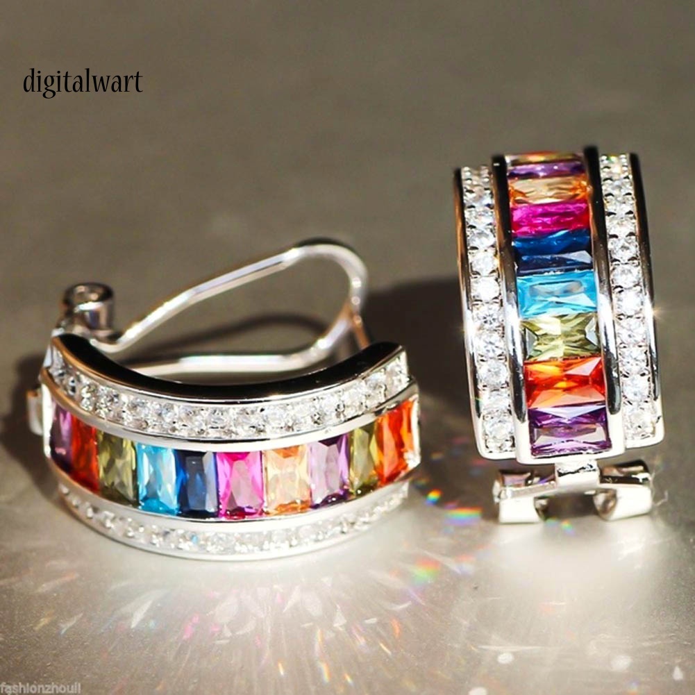 Kỹ Thuật Số| 1 Khuyên Vành Tai Chữ Nhật Đính Đá Nhiều Màu Sắc Lấp Lánh