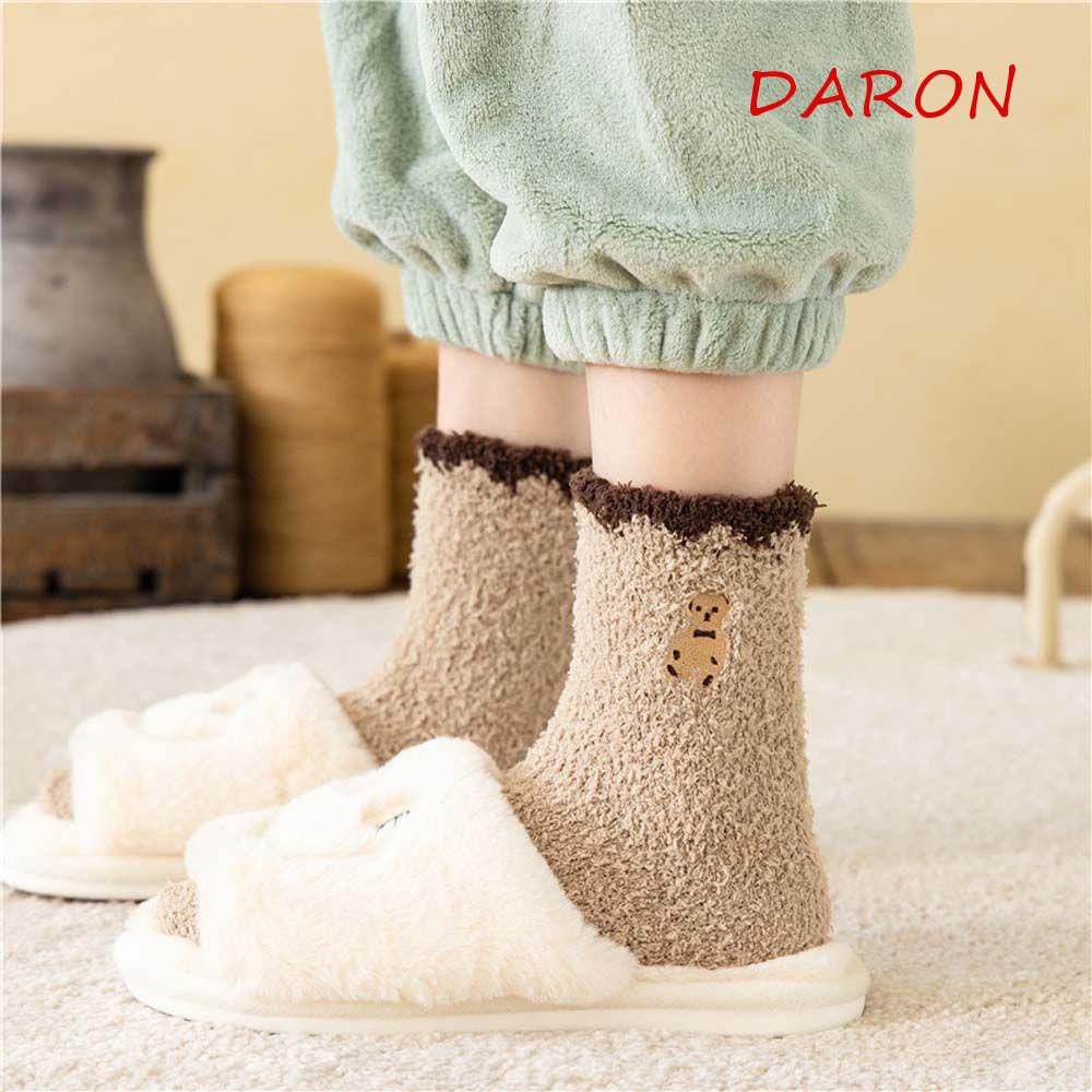 Vớ Cổ Trung Mềm Mại Màu Trơn Thêu Họa Tiết Gấu Ngọt Ngào Cho Nữ