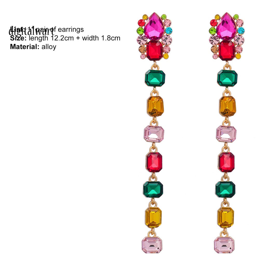 Kỹ Thuật Số| 1 Đôi Bông Tai Dáng Dài Đính Đá Nhiều Màu Sắc Hình Vuông Dùng Hàng Ngày