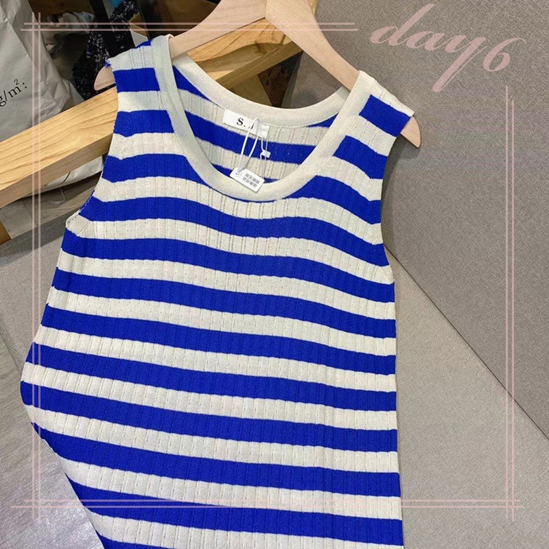 Đầm Dệt Kim Sát Nách Dáng Dài Cổ Tròn Họa Tiết Kẻ Sọc Thời Trang Mùa Hè Xinh Xắn Cho Nữ