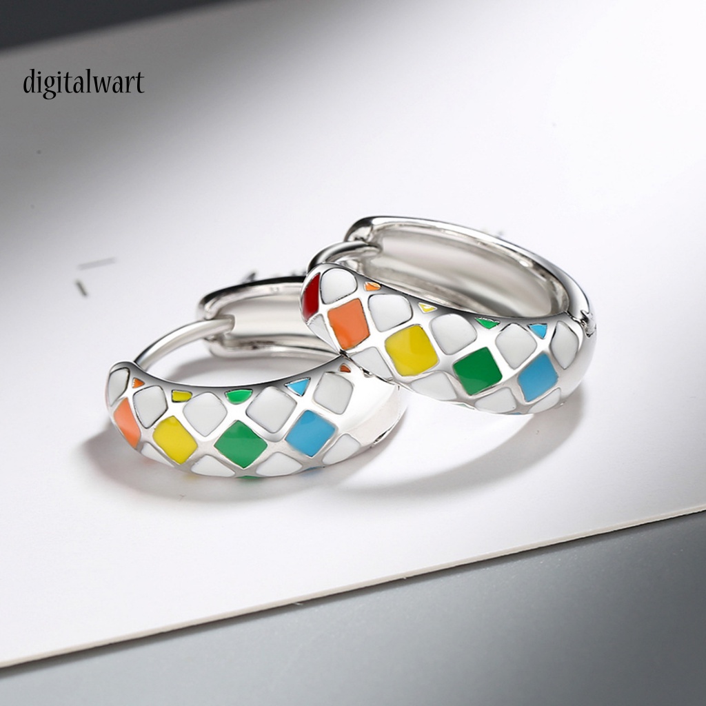 Kỹ Thuật Số| 1 Đôi Bông Tai Tròn Họa Tiết Kẻ Ô Phong Cách Hàn Quốc Dành Cho Nữ